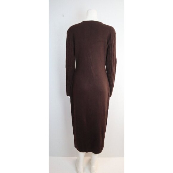 Vintage Carole Little Sweater Dress Floral Embroidery Button Front Brown Midi M - Picture 7 of 9